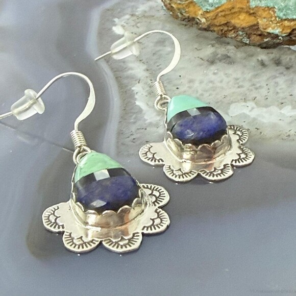 Clifton Aguilar Sterling Teardrop Multistone Inlay Dangle Earrings For Women - Picture 3 of 10